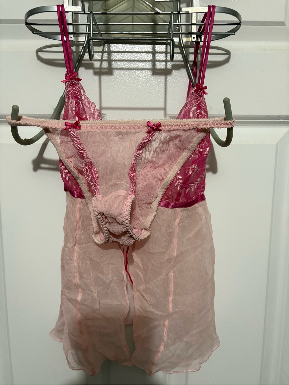 Victoria's Secret Pink Sheer Lace Chemise with Berry Straps